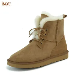 Boots INOE Women Fashion Casual Short Winter Snow Sheepskin Suede Leather Natural Sheep Wool Fur Lined Warm Shoes Waterproof 231026