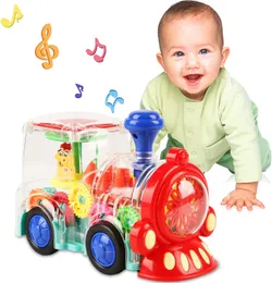 Noetoy Toys Tren eléctrico de juguete para niños y niñas con efecto de sonido de luz fría, engranaje mecánico transparente, regalos de cumpleaños de Navidad