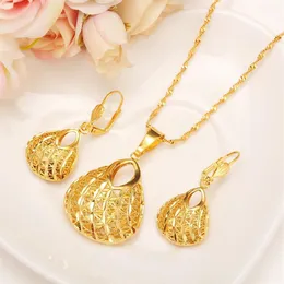 Set di orecchini pendenti con borsa di moda Set regalo per feste da donna Reale 24k giallo fine oro massiccio riempito collana orecchini set di gioielli225S