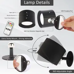 Wall Lamp Touch Switch Led Reading Intelligent Magnetic 360° Rotation Usb Charging Remote Control Long Battery Life