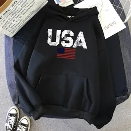 Kadın Hoodies Sweatshirts Plus Boyut ABD Harfleri Amerikan Bayrak Yıldızları ve Stripes Hoodie Kadın Giysileri Sonbahar Kış Büyük Boy Polar Hoody 231025