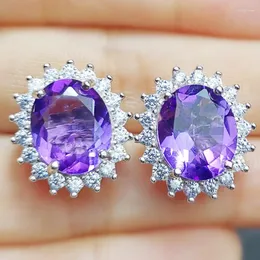 Stud Earrings Natural Real Amethyst Big Earring 925 Sterling Silver 5ct 2pcs Gemstone For Men Or Women X1934101