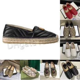 Popular Designer Women Platform Espadrille Loafers Shoes Lambskin Leather Slip-on Canvas Lady Casual Walking Comfort Perfect Oxfords