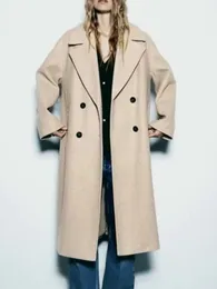 Женские полушерстяные пальто 2023, женские осенне-зимние пальто, повседневные однотонные свободные двубортные женские элегантные уличные пальто, верхняя одежда 231026