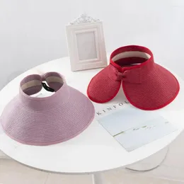 Sombreros de ala ancha Chic Mujeres Sombrero Fino Bowknot Decoración Ligero Grande Color puro Playa Sol Anti-UV