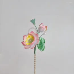 Klipsy do włosów oryginalny projekt nie-heritage aksamitny kwiat lotosowy nakrycie głowy Cheongsam Jewelr klasyczny Hanfu Akcesoria Hanfu Hairwear 2023
