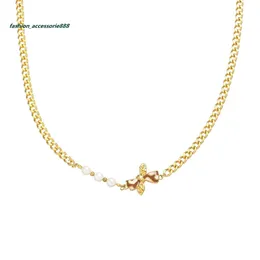 패션 쥬얼리 트렌디 한 18K 금 도금 스테인레스 스틸 쿠바 체인 나비 모양 에나멜 펜던트 목걸이