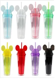 15oz Mouse Ear Tumblers With Dome Lid 450ml Acrylic Cups Straws Double Walled Clear Travel Mugs Cute Child Kid Water Bottles 4429917