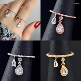 Wedding Rings LEEKER Korean Fashion Teardrop Crystal Pendant For Women Rose Gold Silver Color Accessories Ring 2023 Trend XS6
