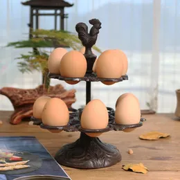 Kök förvaring två lager tupp gjutjärn ägghållare för 12 stycken färska ägg handgjorda hemma bordsskivor
