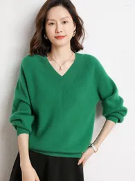 Kvinnors tröjor Zocept -Moming Autumn Winter Casual Loose V -Neck Sticke Soft Warm Pure Cashmere Sweater Pullovers Korean Jumper Tops