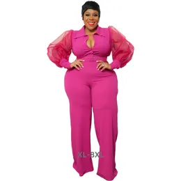 Kvinnors plus storlek jumpsuits romper jumpsuit outfits grossist dropp mode fast färg spets ärm Slim överdimensionerad 3xl 4xl 5xl 6xl 231025