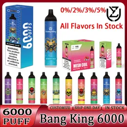Original UZY Bang King 6000 Puffs 6k Disposable E-cigarettes Bars Bang Puff Mesh Coil Puff 6000 e cigarette Vape Bang king Pen 14ml vapers desechables 1100mAh