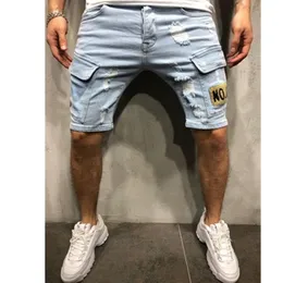 Mens Holes Denim Shorts Fashion Trend Embroidery Slim Straight Short Jeans Designer Summer Male Casual Jean Pants277y