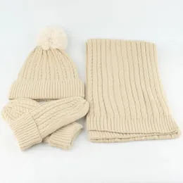 Scarves 3PCS Women's Scarf Hat And Gloves Sets Solid Color Thickened Warm Glove Beanie Outdoor Windproof Knitting Warmer