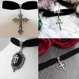 Pingente colares moda punk preto gótico simples cruz feminina clavícula colar amor seda jóias acessórios encantador presente de festa