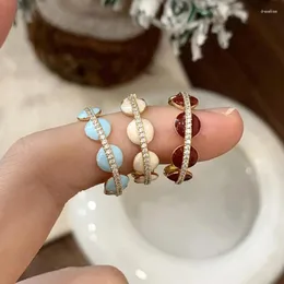 Cluster Rings Arrival Sterling Silver Color Red Blue Milk Drop Glaze For Women Girl Party Gift Open Finger Ring Ins Geometry Jewelry