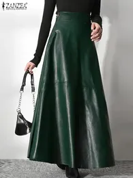 Röcke Fashion Solid Mujer Faldas ZANZEA PU Leder Maxi Röcke frauen Elegante OL Lange Saias Casual Hohe Taille Zipper jupe Femme 231025