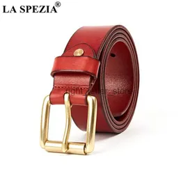 Paski La Spezia Cowskin skóra dla mężczyzn Casual High Quality Belt Red Pin Bluckle oryginalne męskie akcesoria 115 cm YQ231026