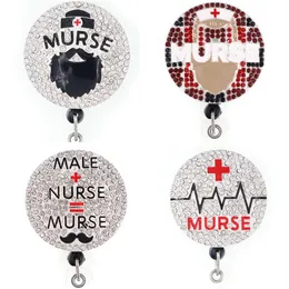 Custom Key Ring Murse Rhinestone Retractable ID Holder For Male Nurse Name Accessories Badge Reel With Alligator Clip3063