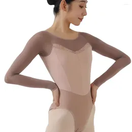 Abbigliamento da palco Balletto Danza Performance Manica lunga In pizzo Ginnastica Pratica di yoga Studente Art Test Abito sottile e traspirante