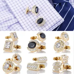 Luxury Gold Mens Cufflinks with Crystal Wedding French Shirt Cuff links Sleeve Buttons Men's Jewelry Accessories Design Cuffs2822