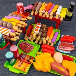 Kitchens Play Food Cooking Kitchen Toys Simulation Food Barbecue Hotpot BBQ Grill Playset Children Educational House Interactive Toys Kids PretendL231026