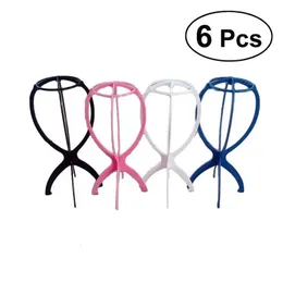 Wig Stand 6pcs قابلة للطي من البلاستيك مستقرة متينة شعر مستعار Hab Cap حامل الدعم أدوات شماعات عرض عشوائي 231025