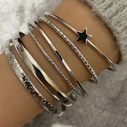 Charm Bracelets 6pcs set Star Bangles for Women Simple Multilayer Geometric Opening Bangle Cuff Bracelet Punk Jewelry Set Accessories 231025