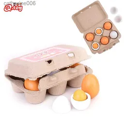 주방 재생 음식 6pcs 시뮬레이션 나무 계란 장난감 세트 어린이 척하는 척 나무 음식 달걀 yolk kit