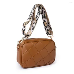 Evening Bags Weave PU Leather Crossbody Women Luxury Designer Leopard Guitar Strap Shoulder Handbags Vintage Simple Square Sling Bag