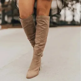 Высокие сапоги, модные ботинки для верховой езды с боковой молнией, туфли на каблуке, размер 43, женские сапоги выше колена, Botas De Mujer 231025