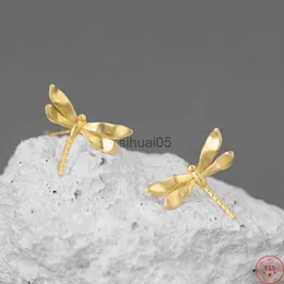 Stud S925 Sterling Gümüş Küpe Kadınlar için Yeni Moda Durdurucu Güzel Mini Dragonfly Altın Kaplama Kulak Dam Takı Ücretsiz Nakliye YQ231026