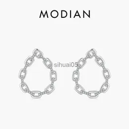 Stud Modian 925 Sterling Silver Stackble Lock Luxury Big Strains Shining Cz Ear Buds for Women Wedding Consigning Jewelry YQ231026