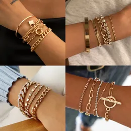 Charm Bracelets 펑크 중금속 사슬 세트 여성 조절 가능한 크리스탈 펄스 라스 뱅글 핸드 보석 선물 증기 펑크 남자 231025