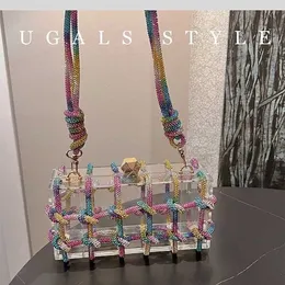 Fairy Large Capacity Transparent Box Woven Bag 2023 New Versatile Woven Hollow Inlaid Diamond Bag Handheld Small Bag Girl 231026