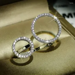 Cluster-Ringe, modische Geometrie, zwei Kreise, offener Finger, verstellbarer Ring für Frauen, Strass, Kristall, Braut, Hochzeit, Verlobung, Schmuck, Geschenke