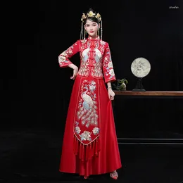 Abbigliamento etnico Abito da sposa cinese Abiti da sposa tradizionali da donna Collo in piedi ricamato Lungo Qipao Taglie forti 4XL Xiuhe