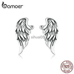 Stud bamoer Retro Wings Earrings for Women Genuine 925 Sterling Silver Vintage Design Ear Pin Studs Fine DIY Jewelry BSE343 YQ231026