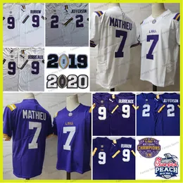 BURREAUX # 9 BURROW Camisa de futebol LSU Tigers Roxo 2 Justin Jefferson College Jerseys Odell Beckham Jr. Burreaux 9 Joe Burrow Tryann Mathieu White CAMPEÕES