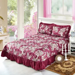 Bedding sets 100% cotton Quilting red flowers bed cover Bed Skirt Bedspread Sheet Cover Pillowcase Set 3pcs 231026