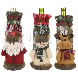 Christmas Decorations Christmas Wine Bottle Cover Santa Claus Snowman Deer Bottles Cover Bags Knitted Sleeve Dining Room Table Home Decor LL