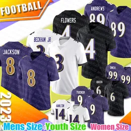 8 Lamar Jackson Football Jerseys Baltimores Raven Mark Andrews Odell Beckham Jr. Zay Flowers Kyle Hamilton Justin Tucker Patrick Queen Odafe Oweh Ray Lewis Man