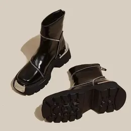 Boots Brand Women Platform Shoes Mid Heels Zipper Chelsea Winter 2024 Designer Mujer Motocycle Pumps Punk Onkle Botas 231025