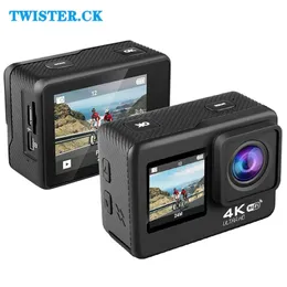 Väderbeständiga kameror Q60AR 4K 30fps 24MP WiFi Action Camera Waterproof 170 ° Wide Vinkel Len Dual Screen Display Video för utomhussportcykling 231025