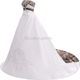 Retro Gothic Camo Wedding Dress 2024 Sexy Strapless Satin Boho Embroidery Bride Dress Cowgirl Halloween Gatsby Wiccan Bridal Gown Vestido De Noiva Casamento Chic