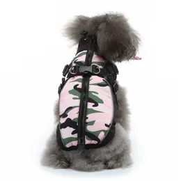 Vestuário roupa colete inverno gato casaco terno poliéster até camuflagem tempo pequeno traje pet cães quentes grande acessório trela portátil rosa camo