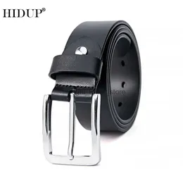 Belts HIDUP Top Quality Cow Genuine Male Leather Belt Slivery Stainless Pin Buckle Steel Metal Cowhide Jeans Accessories NWJ1117 YQ231026