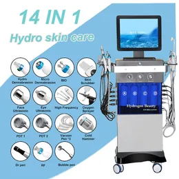 Högteknologi Vatten Syre Jet -hud FÖRSTA FYSTURISERING DEEP RENGING PORE SHRINKING ICE HAMMER Smärtlindring 14 I 1 Microdermabrasion Machine