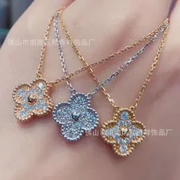designer vanly cleefly necklace Four Leaf Grass Set Diamond Single Flower Necklace Women's Full Diamond Collar Chain Rose Gold High Edition 925 Silver